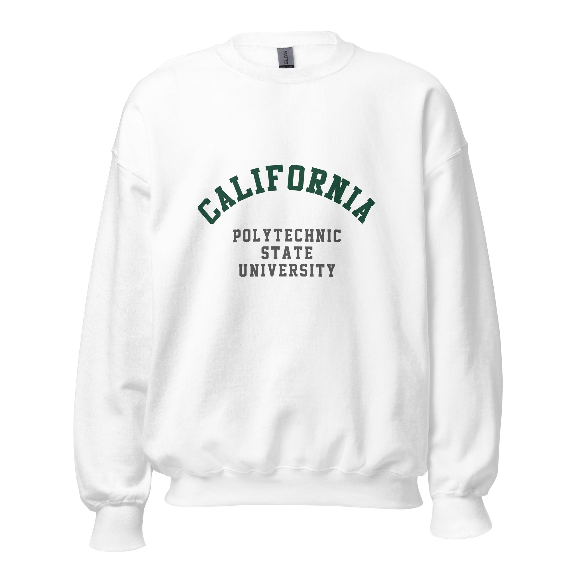 Unisex heather gray sweatshirt featuring California Polytechnic State University logo printed across the front chest