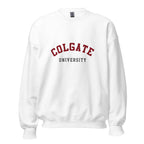 Unisex heather gray sweatshirt featuring Colgate University logo printed across the front chest