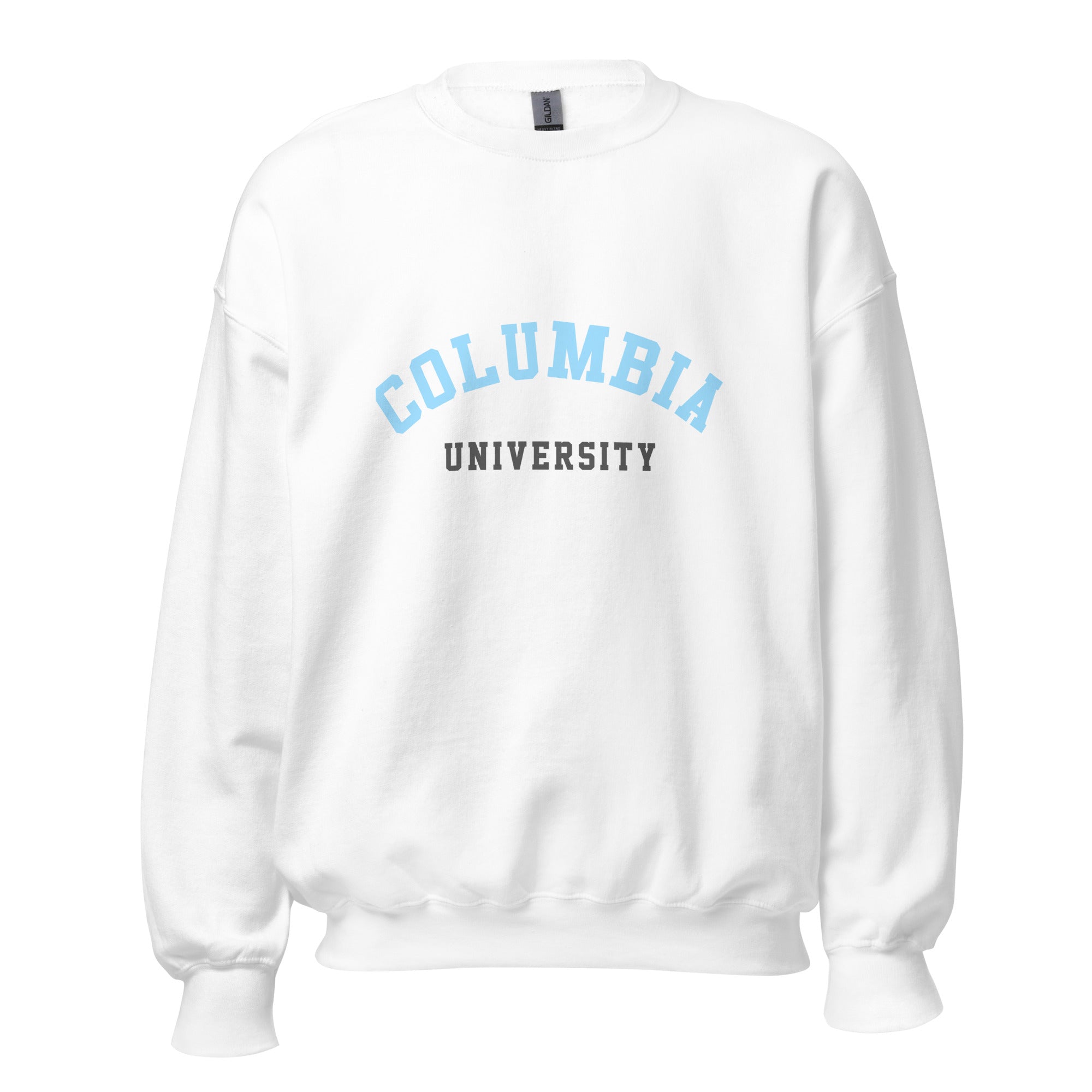 Unisex black sweatshirt featuring Columbia University logo printed across the front chest