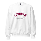 Unisex heather gray sweatshirt featuring Fordham University logo printed across the front chest