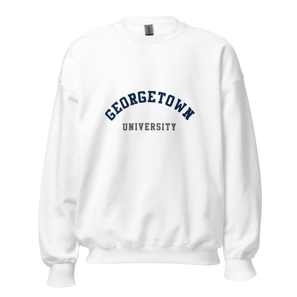 Unisex heather gray sweatshirt featuring Georgetown University logo printed across the front chest