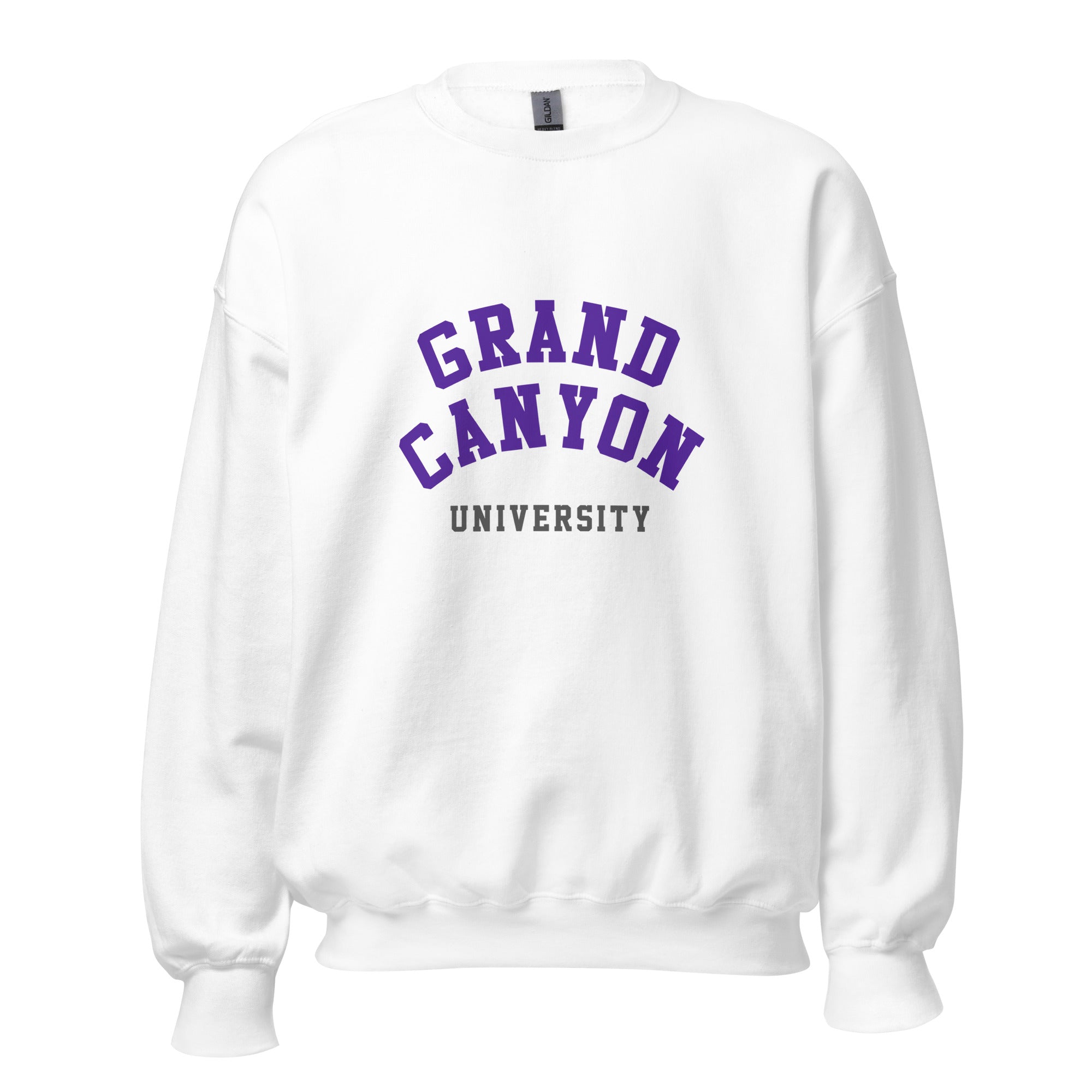 Unisex heather gray sweatshirt featuring Grand Canyon University logo printed across the front chest