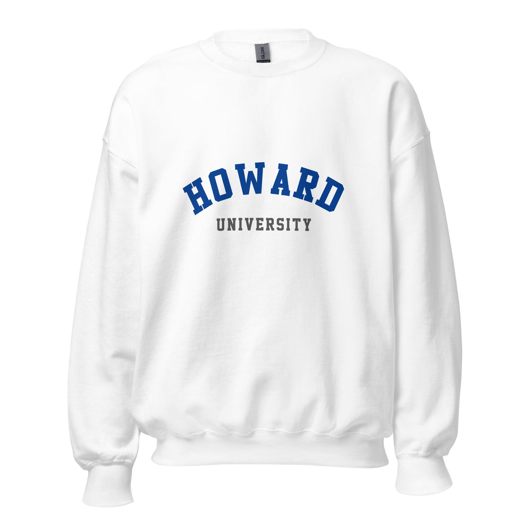 Unisex heather gray sweatshirt featuring Howard University logo printed across the front chest