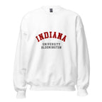 Unisex heather gray sweatshirt featuring Indiana University Bloomington logo printed across the front chest