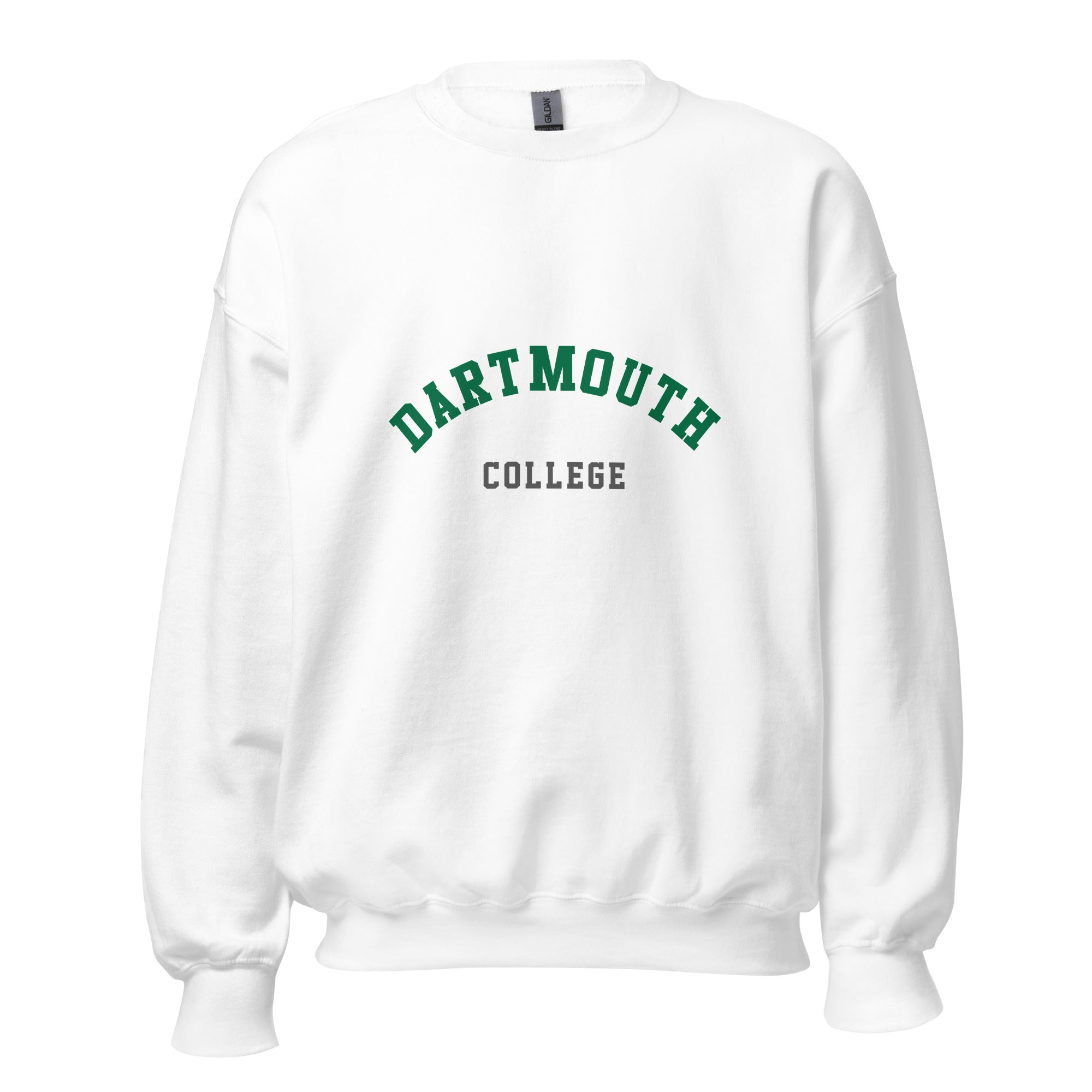 Unisex heather gray sweatshirt featuring Dartmouth College logo printed across the front chest