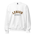 Unisex heather gray sweatshirt featuring Lehigh University logo printed across the front chest