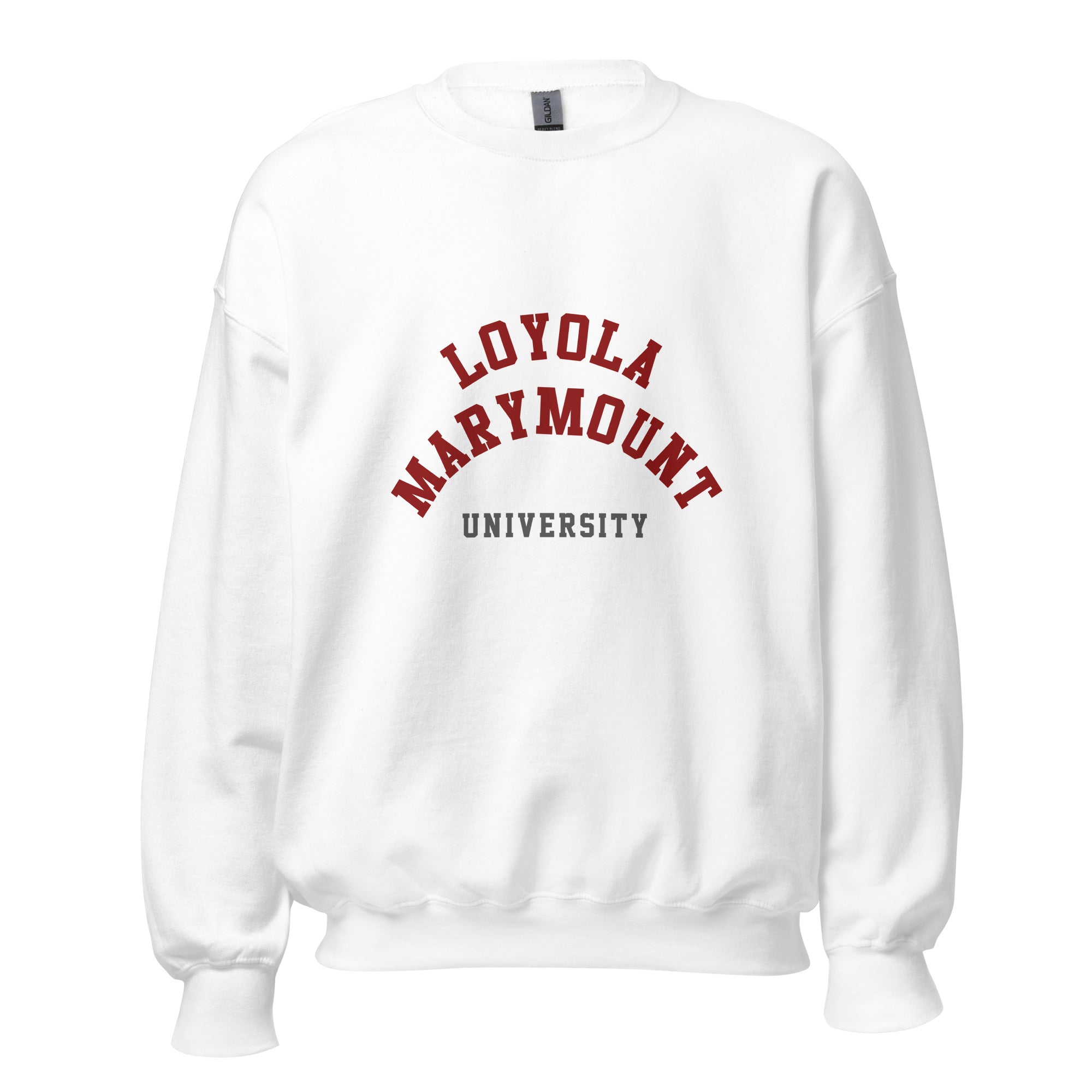 Unisex heather gray sweatshirt featuring Loyola Marymount University logo printed across the front chest