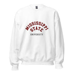 Unisex heather gray sweatshirt featuring Mississippi State University logo printed across the front chest