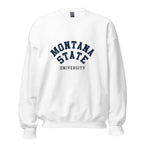 Unisex heather gray sweatshirt featuring Montana State University logo printed across the front chest