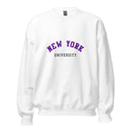 Unisex heather gray sweatshirt featuring New York University logo printed across the front chest