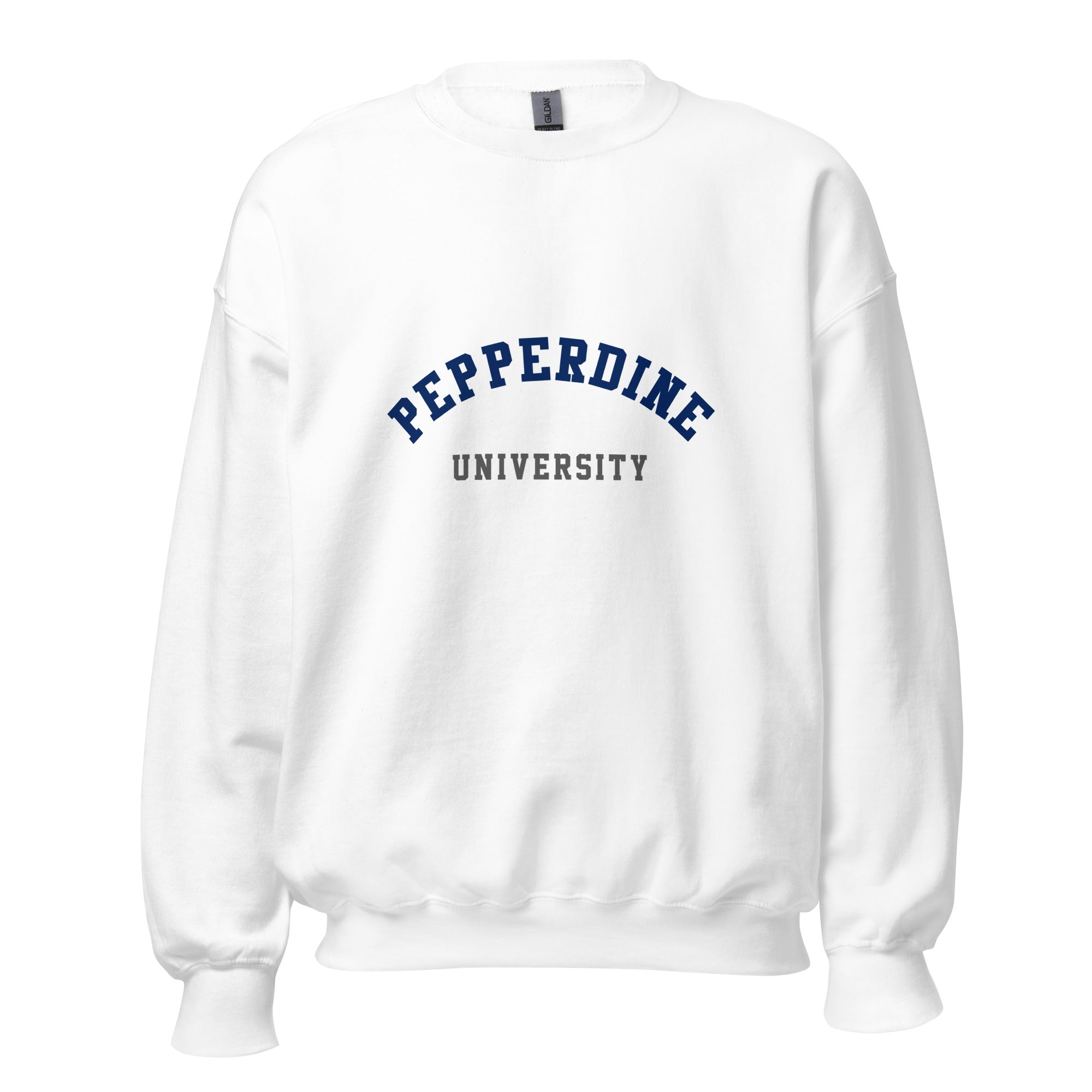 Unisex heather gray sweatshirt featuring Pepperdine University logo printed across the front chest