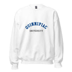 Unisex heather gray sweatshirt featuring Quinnipiac University logo printed across the front chest