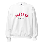 Unisex heather gray sweatshirt featuring Rutgers University logo printed across the front chest