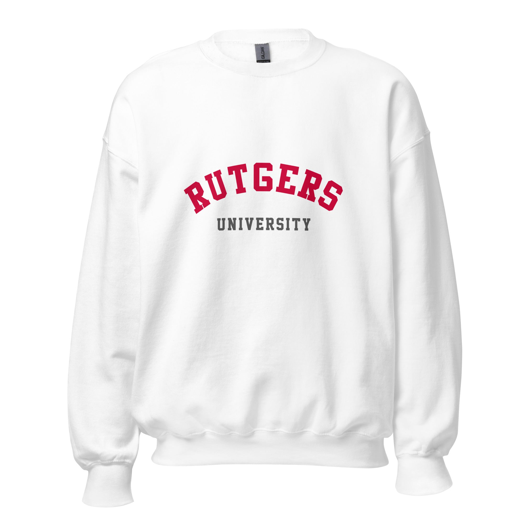 Unisex heather gray sweatshirt featuring Rutgers University logo printed across the front chest
