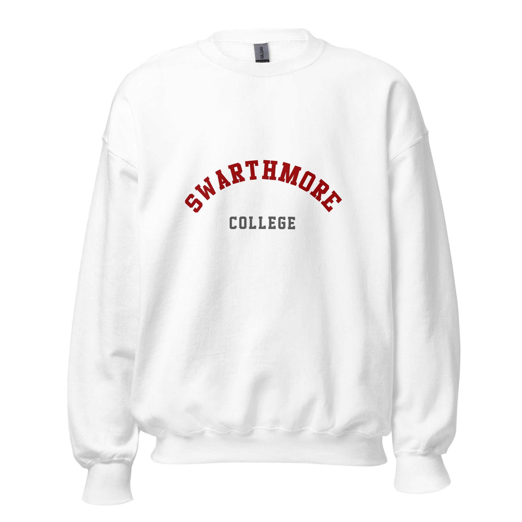 Unisex heather gray sweatshirt featuring Swarthmore College logo printed across the front chest