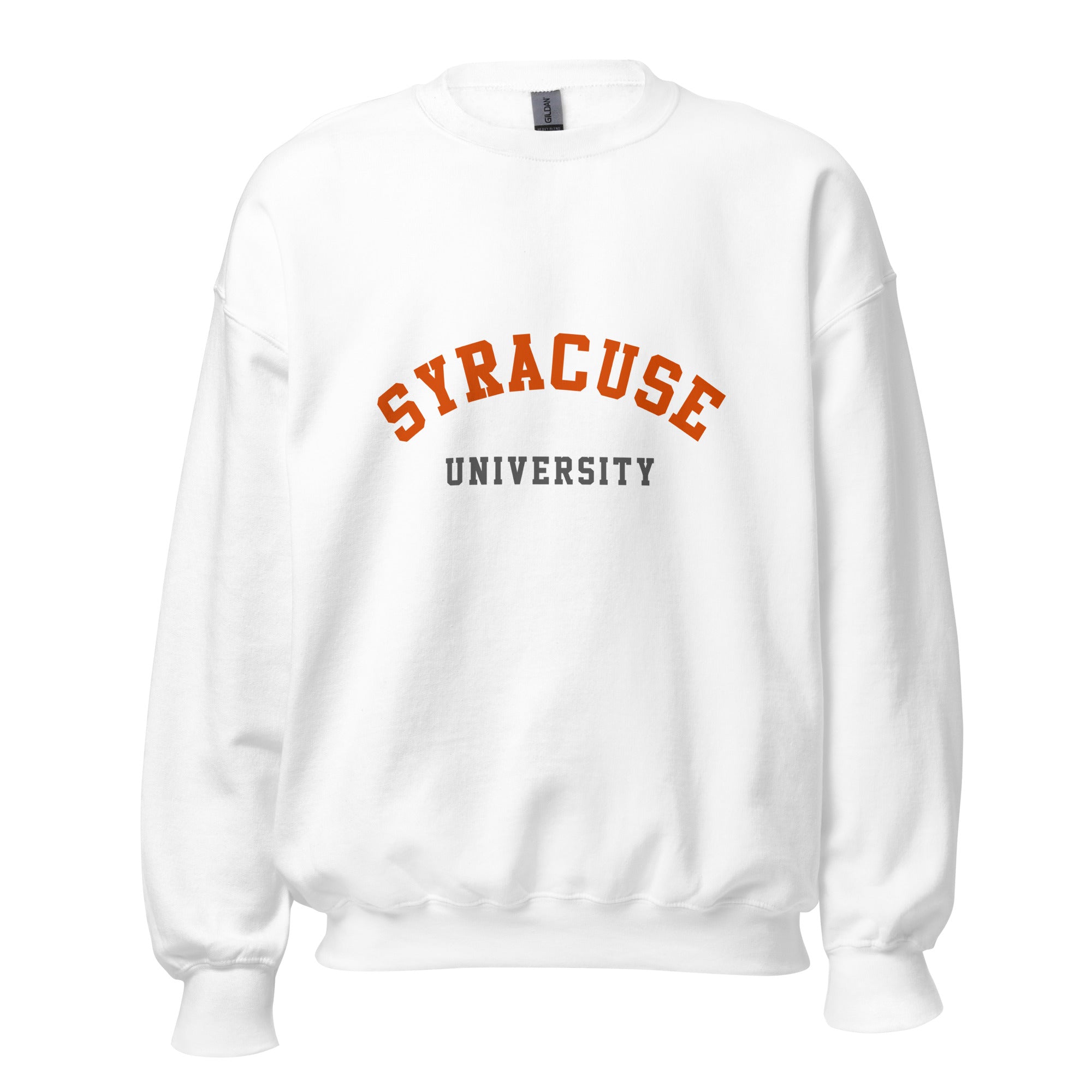 Unisex heather gray sweatshirt featuring Syracuse University logo printed across the front chest