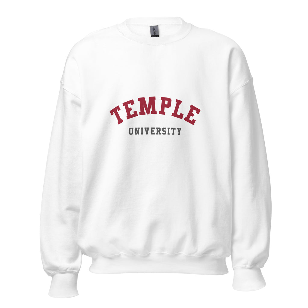 Unisex heather gray sweatshirt featuring Temple University logo printed across the front chest