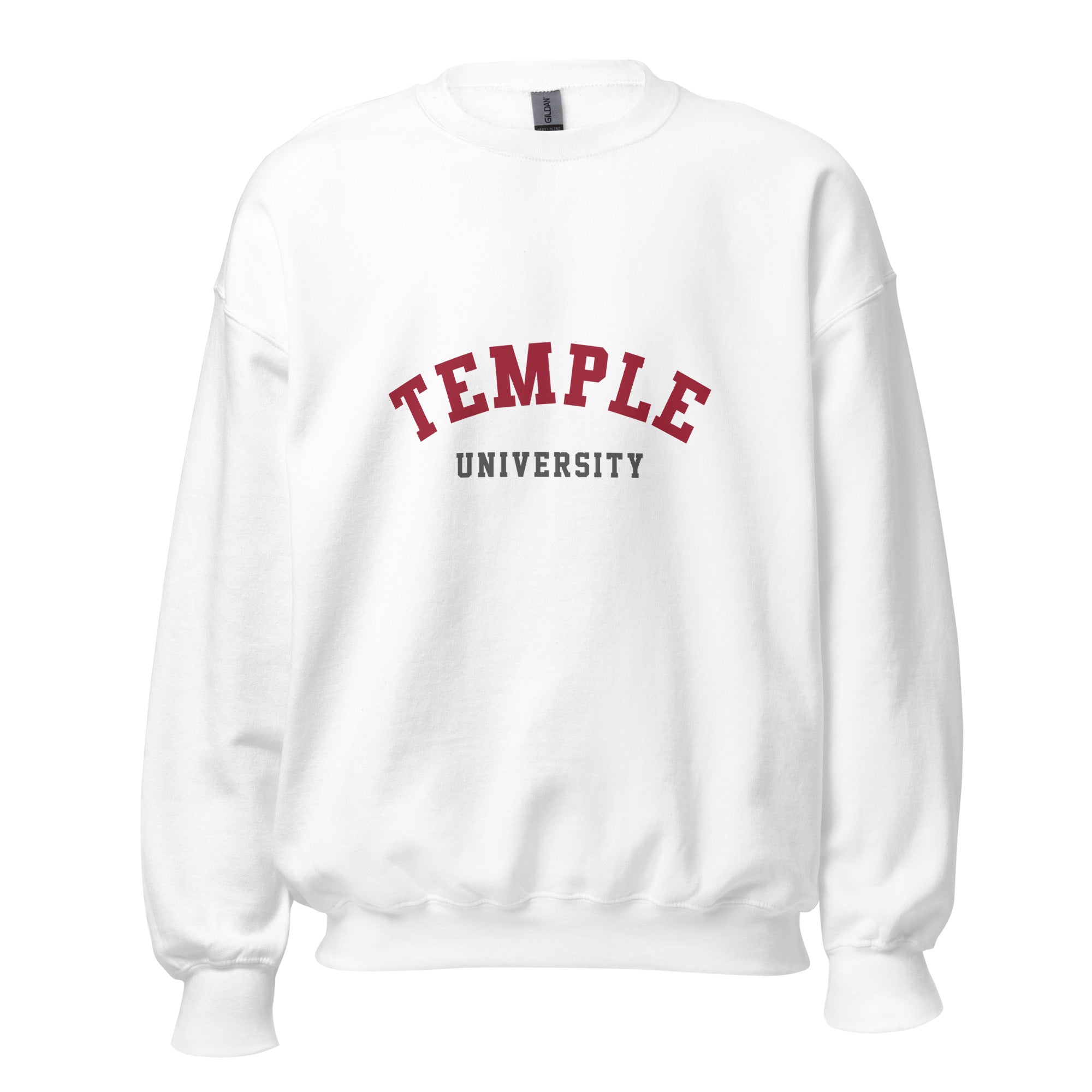 Unisex heather gray sweatshirt featuring Temple University logo printed across the front chest