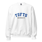Unisex heather gray sweatshirt featuring Tufts University logo printed across the front chest