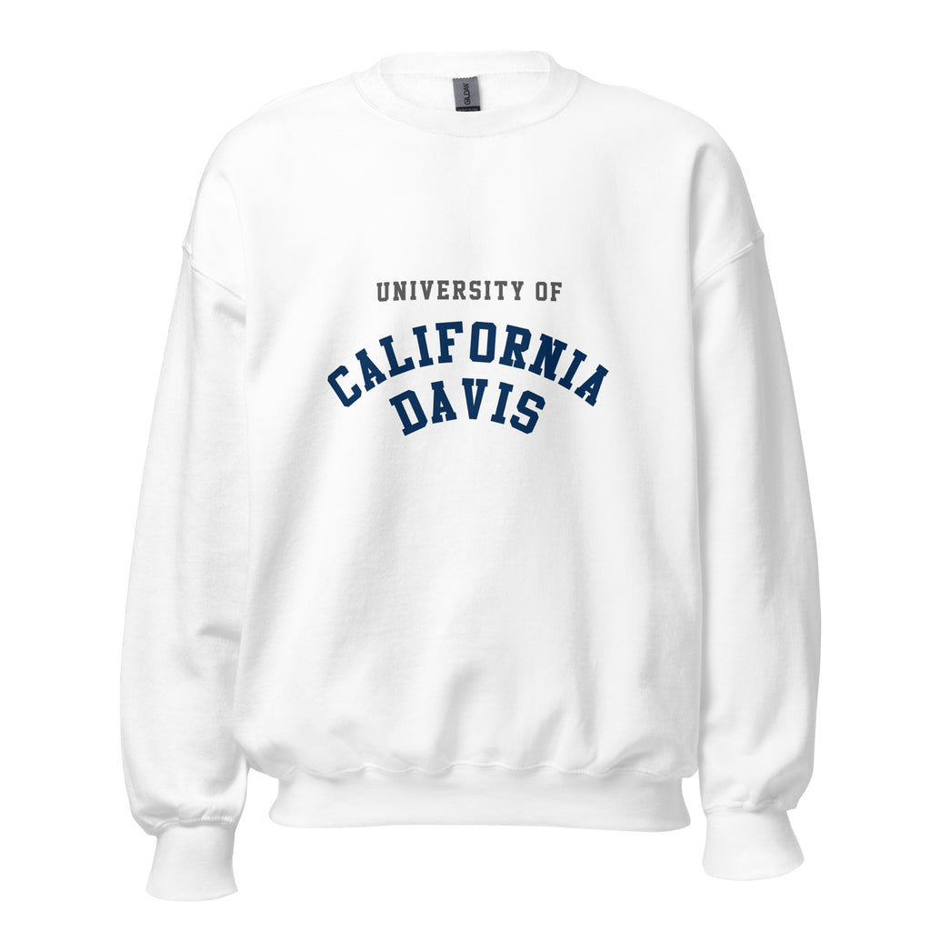 Unisex heather gray sweatshirt featuring UC Davis logo printed across the front chest