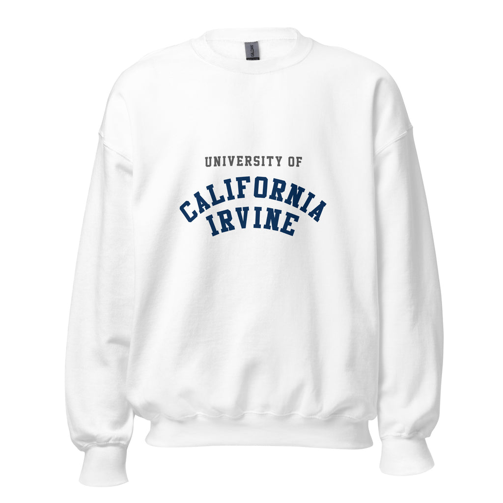 Unisex heather gray sweatshirt featuring UC Irvine logo printed across the front chest