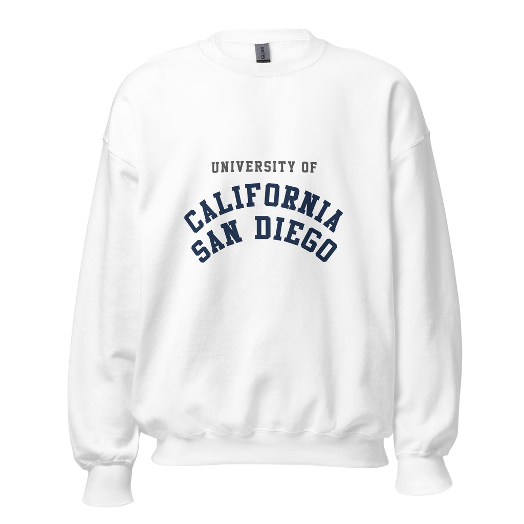 Unisex heather gray sweatshirt featuring UC San Diego logo printed across the front chest