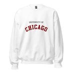 Unisex heather gray sweatshirt featuring University of Chicago logo printed across the front chest