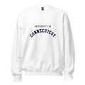 Unisex heather gray sweatshirt featuring University of Connecticut logo printed across the front chest