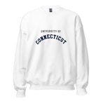 Unisex heather gray sweatshirt featuring University of Connecticut logo printed across the front chest
