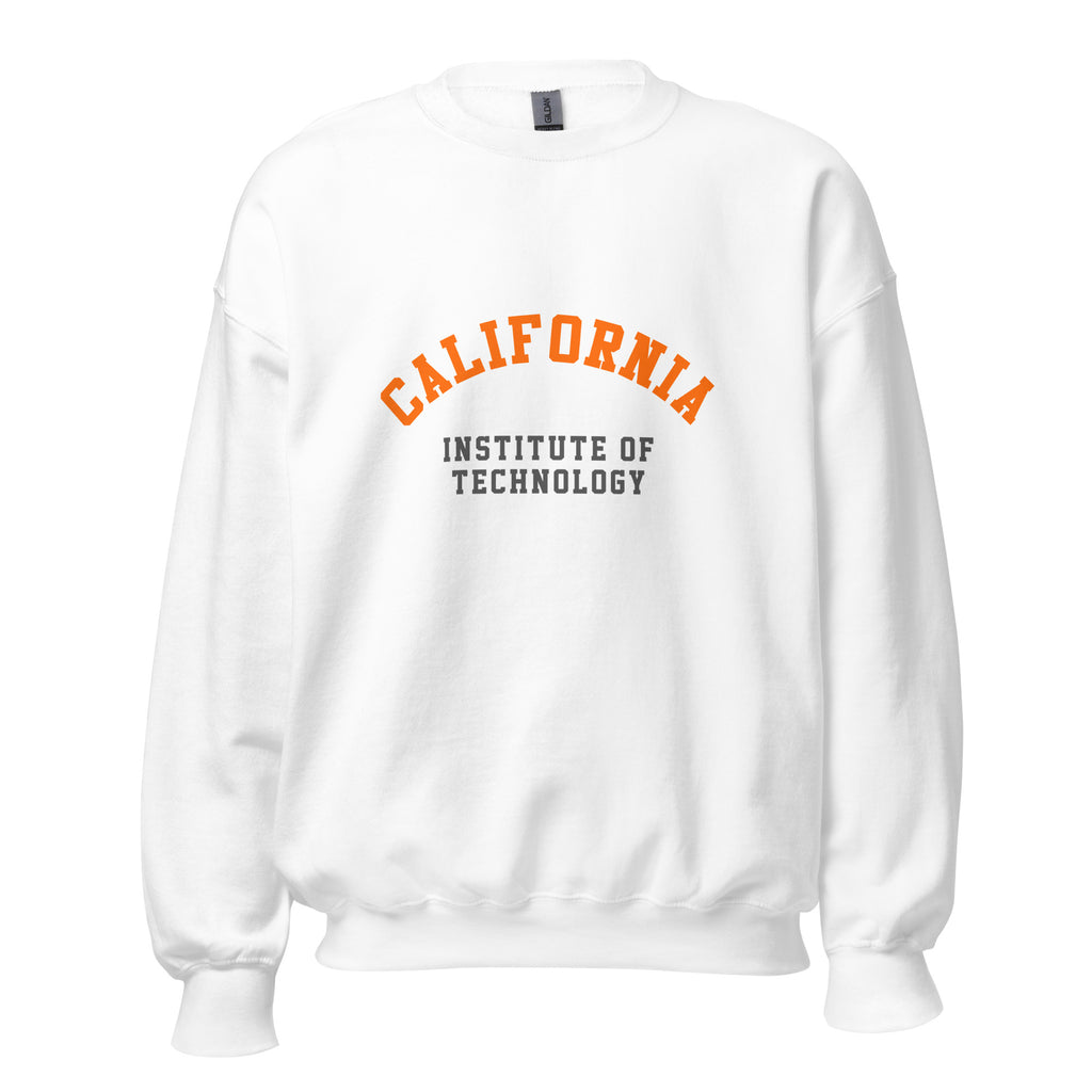Unisex black sweatshirt featuring Caltech logo printed across the front chest