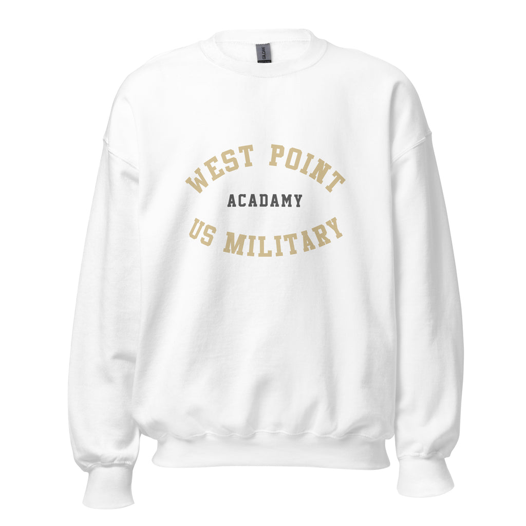 Unisex black sweatshirt featuring West Point logo printed across the front chest