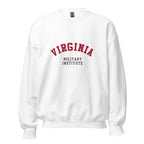 Unisex heather gray sweatshirt featuring Virginia Military Institute logo printed across the front chest