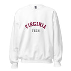 Unisex heather gray sweatshirt featuring Virginia Tech logo printed across the front chest
