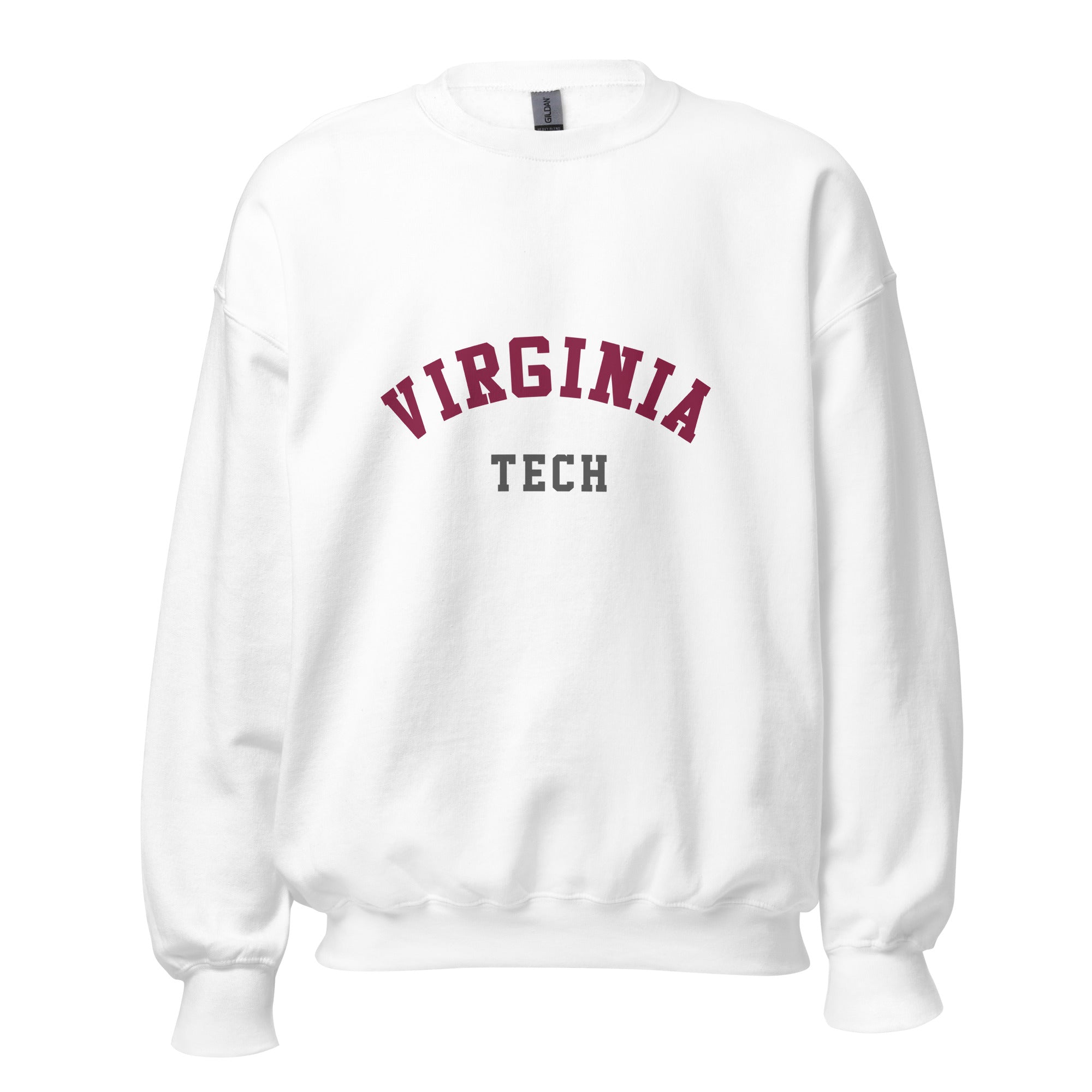 Unisex heather gray sweatshirt featuring Virginia Tech logo printed across the front chest