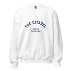 Unisex heather gray sweatshirt featuring The Citadel logo printed across the front chest