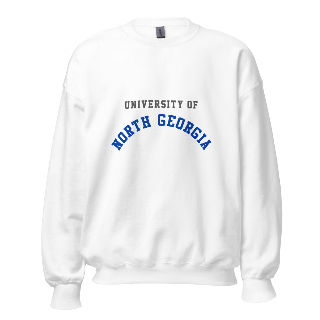 Unisex heather gray sweatshirt featuring University of North Georgia logo printed across the front chest