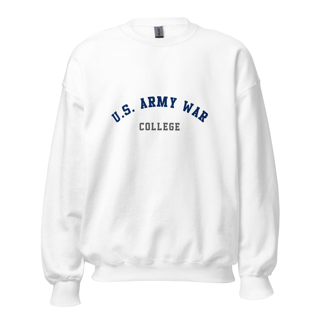 Unisex heather gray sweatshirt featuring US Army War College logo printed across the front chest