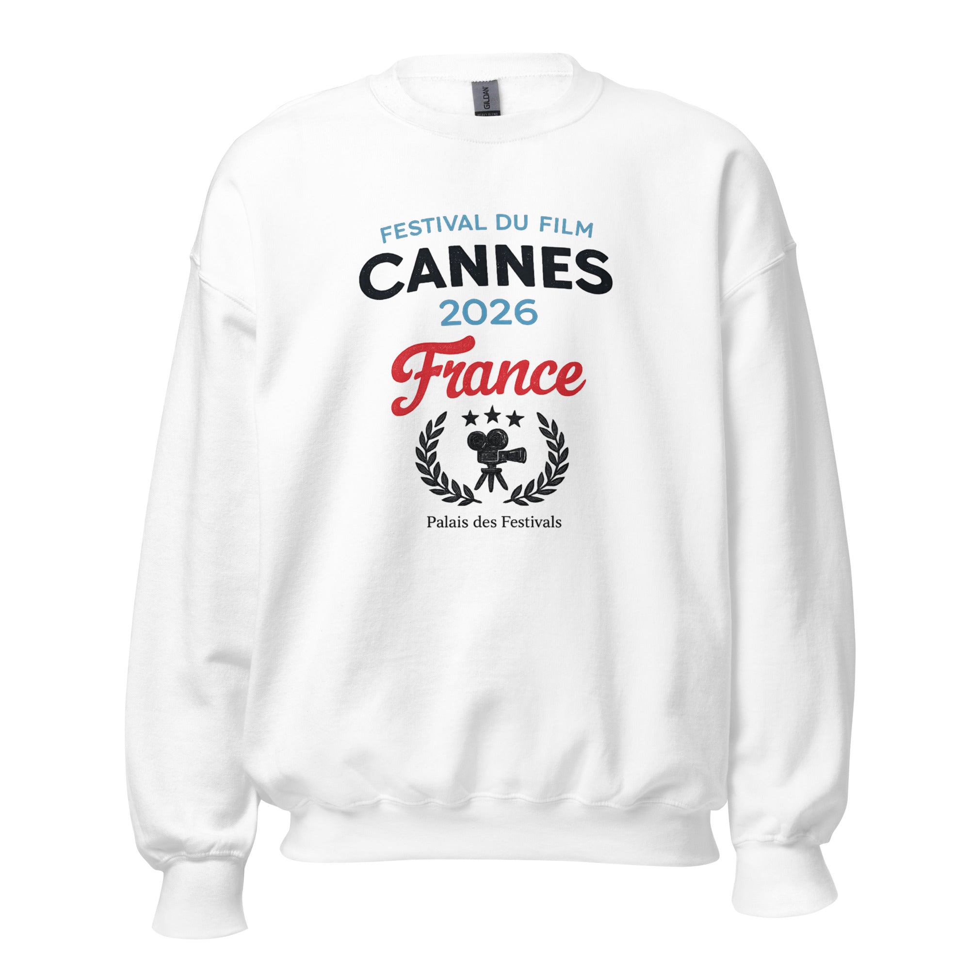 Unisex black sweatshirt featuring Cannes Film Festival event graphic printed across the front chest