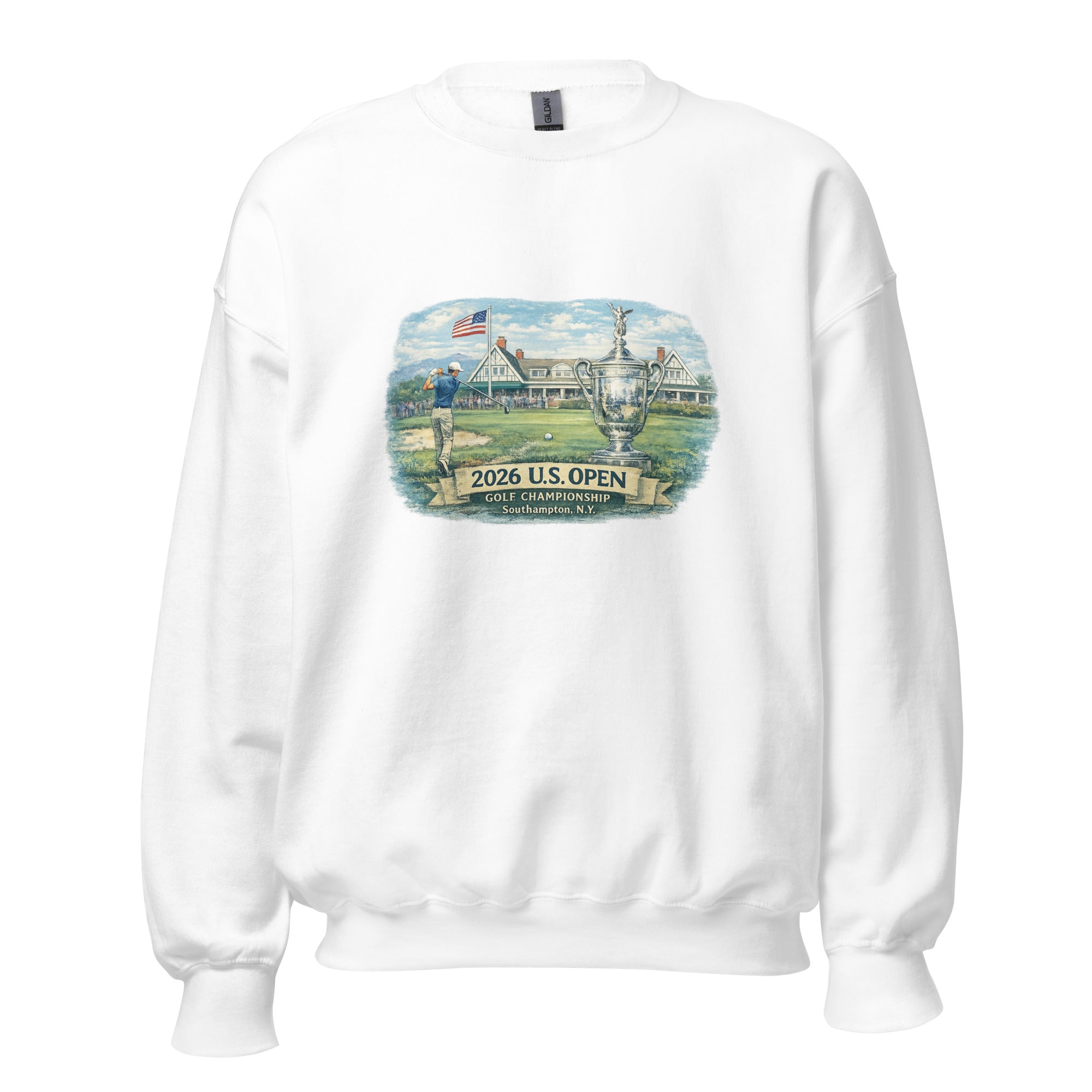 Unisex black sweatshirt featuring US Open Golf event graphic printed across the front chest