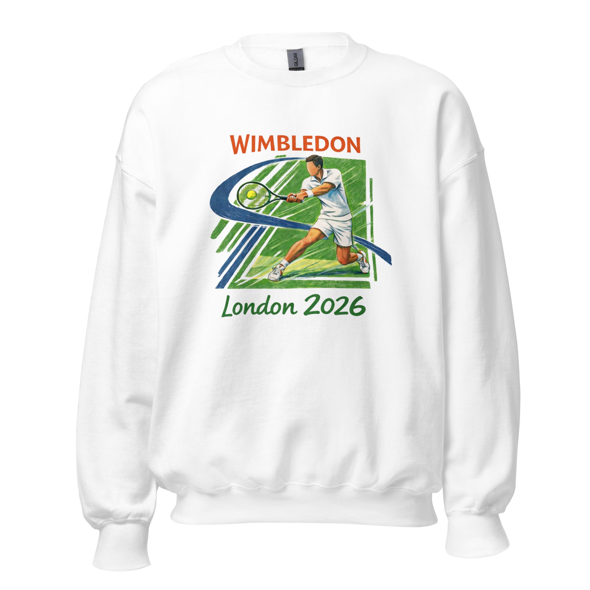Unisex black sweatshirt featuring Wimbledon event graphic printed across the front chest