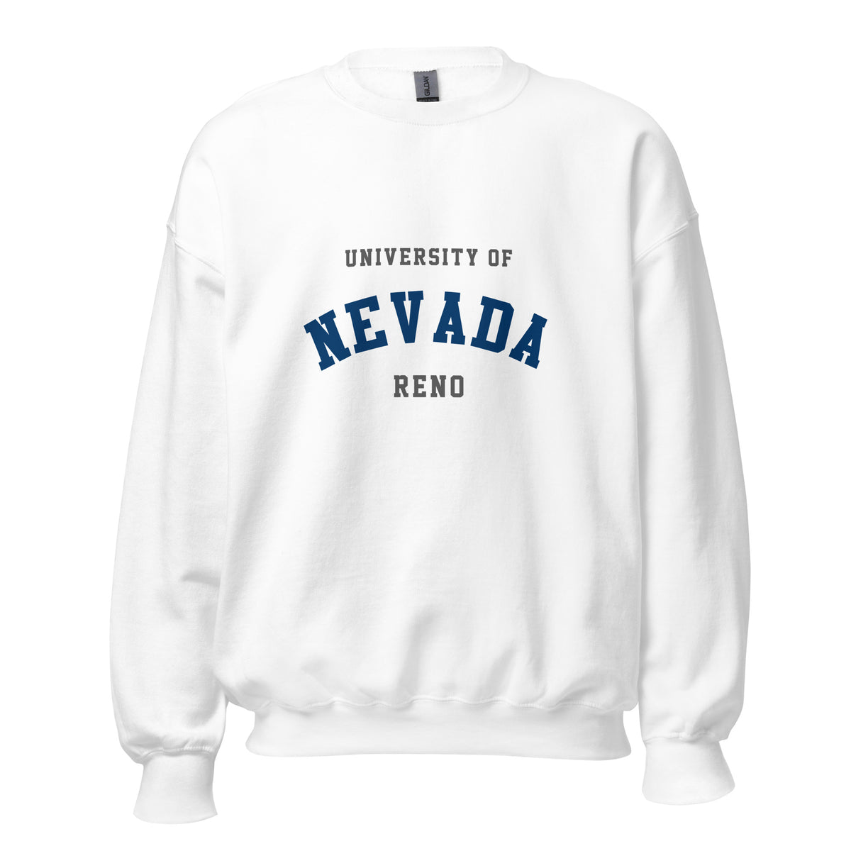 University of Nevada Reno Unisex Sweatshirt, shown in White, front view, sizes S–5XL