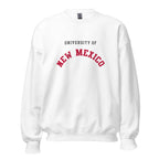 University of New Mexico Unisex Sweatshirt, shown in White, front view, sizes S–5XL