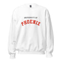 University of Phoenix Unisex Sweatshirt, shown in White, front view, sizes S–5XL