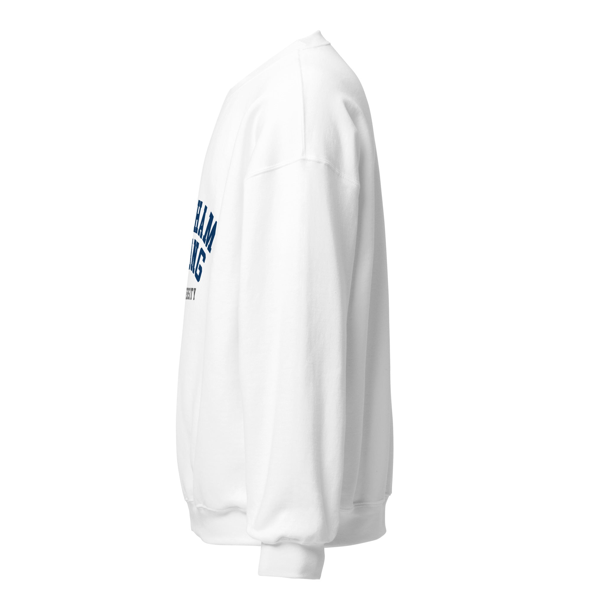 Unisex sweatshirt featuring Brigham Young University name and branding in navy and white