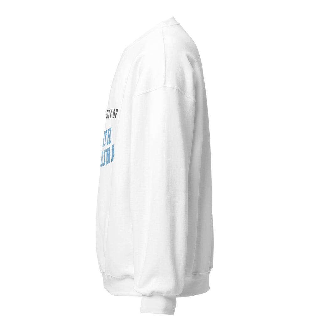 Unisex sweatshirt featuring University of North Carolina name and branding in Carolina blue and white