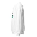 Unisex white sweatshirt featuring University of Leeds logo printed across the front chest