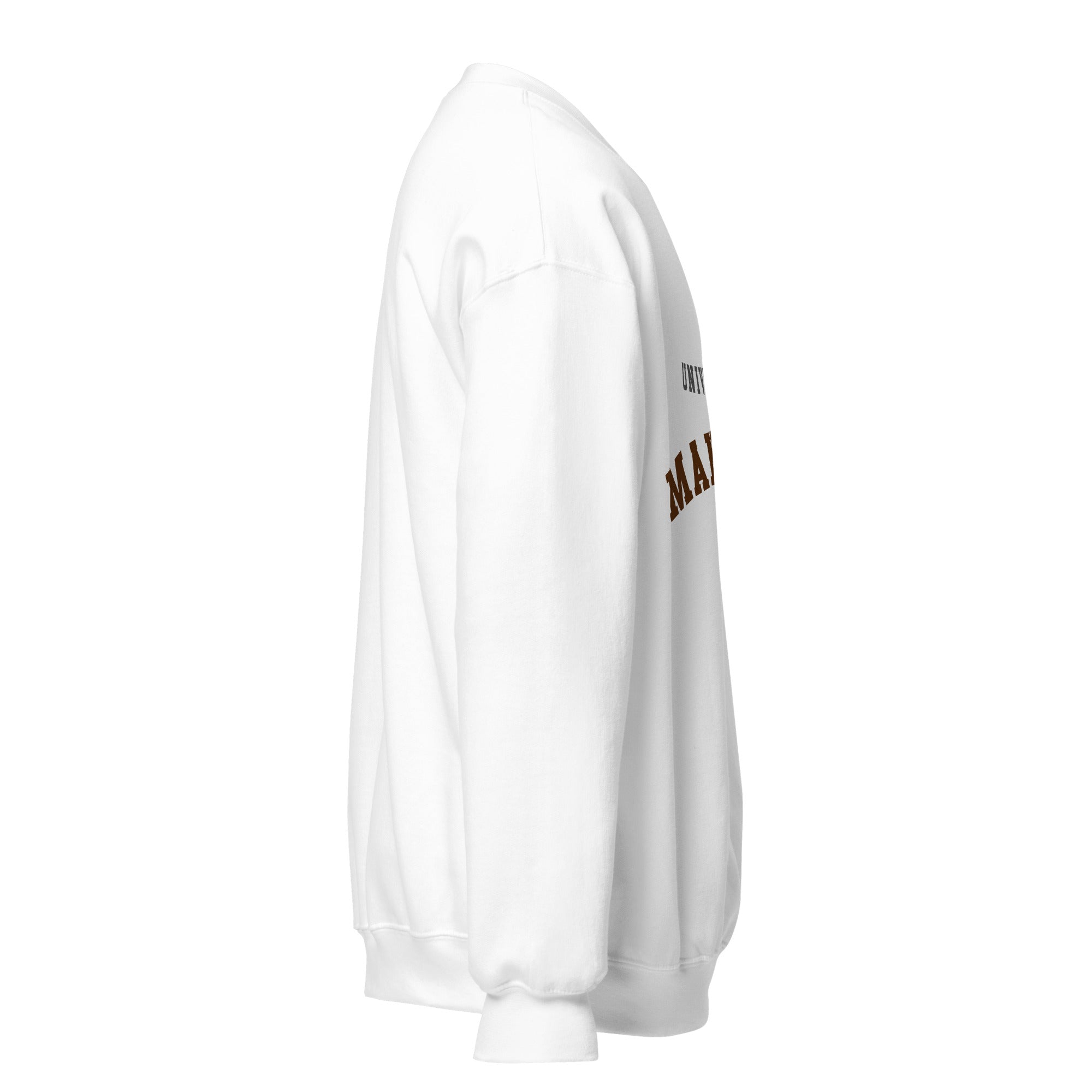 Unisex sweatshirt featuring University of Manitoba name and branding in bison brown and gold