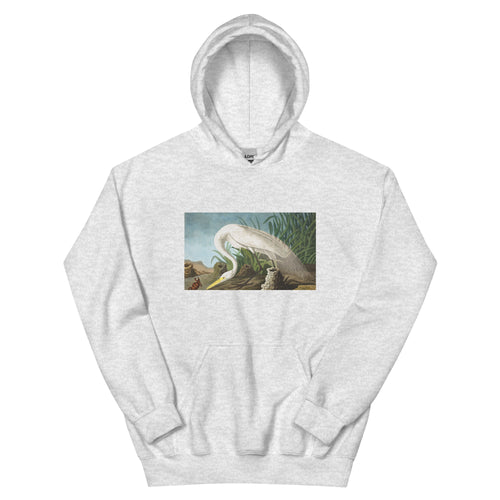 Unisex hoodie featuring Audubon's detailed naturalist illustration of a white heron