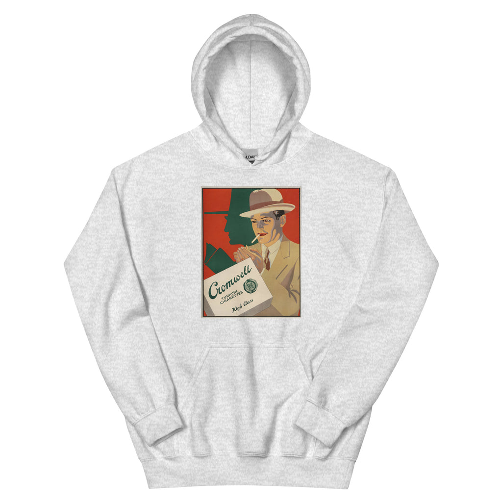 Unisex hoodie featuring a vintage Cromwell cigarettes classic advertising poster