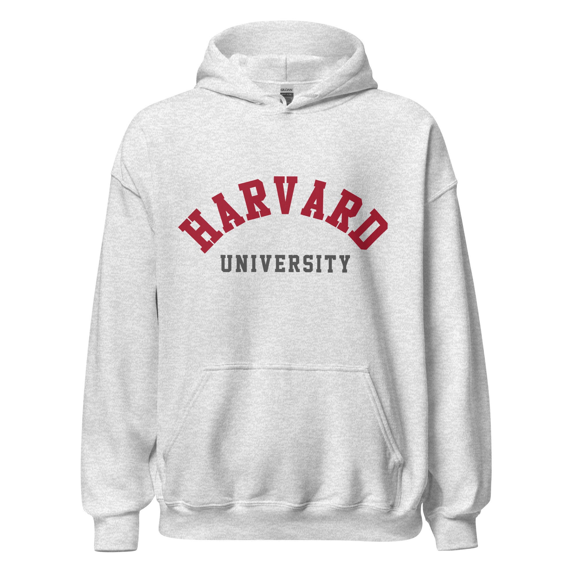 Unisex hoodie featuring Harvard University name and branding in crimson and white